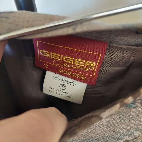 Vintage Geiger Wool Pleated Midi Skirt Nature  Animal Print Austria 42 Sz 10-12 - Picture 3 of 17